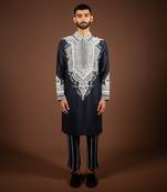 Navy blue silk kurta