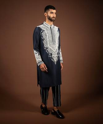 Navy blue silk kurta 2