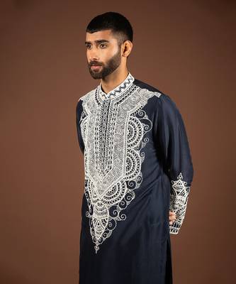 Navy blue silk kurta 3