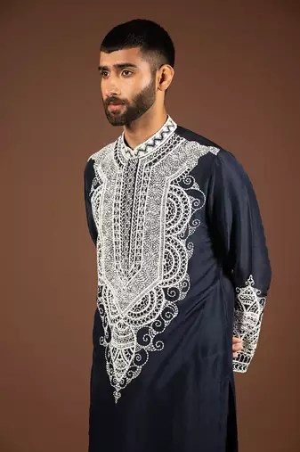 Navy blue silk kurta