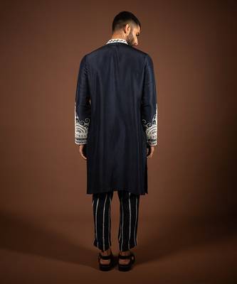 Navy blue silk kurta 4