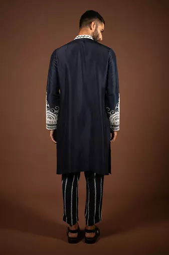 Navy blue silk kurta