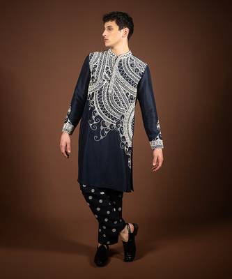 Navy blue silk kurta 1