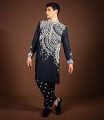 Navy blue silk kurta