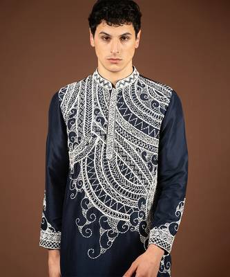 Navy blue silk kurta 2