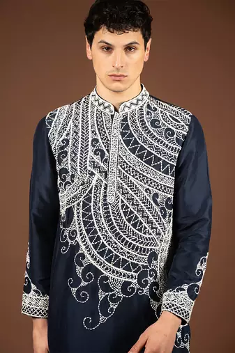 Navy blue silk kurta