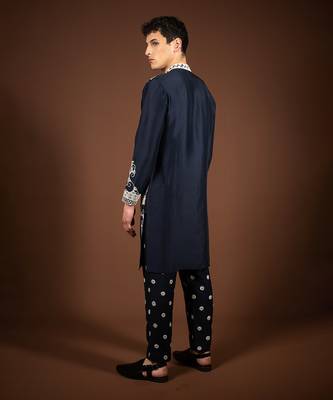 Navy blue silk kurta 3