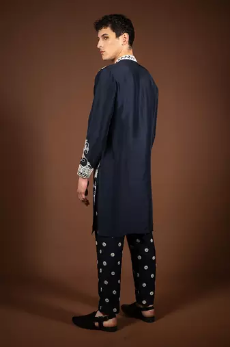 Navy blue silk kurta