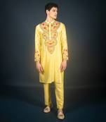Lime yellow silk kurta