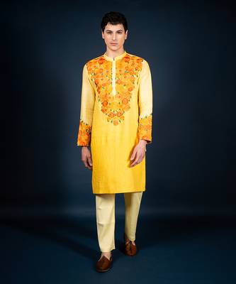 Yellow ombre linen kurta 1
