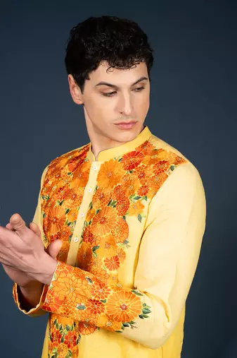 Yellow ombre linen kurta