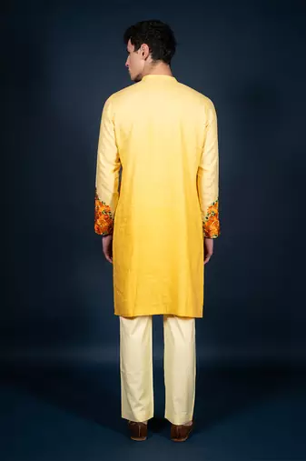Yellow ombre linen kurta