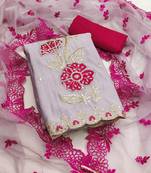 Women's light purple unstitched sequence embroidery premium roman silk dress material