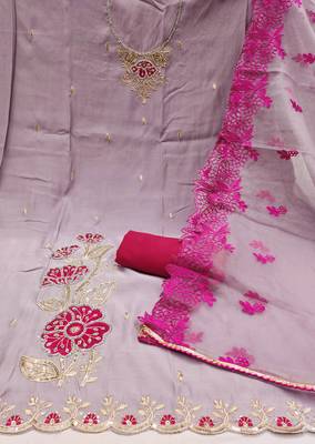 Women's light purple sequence embroidery premium roman silk dress material 2