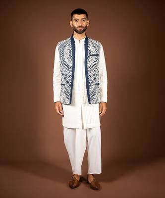 Navy blue matka silk bandi 1