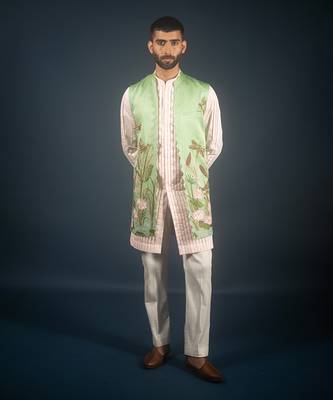 Green linen satin bandi 1