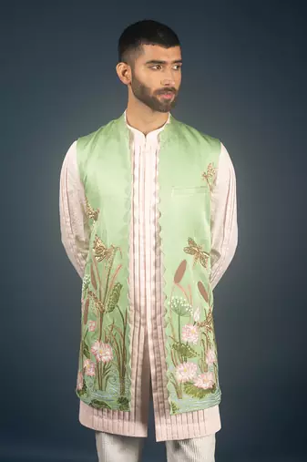Green linen satin bandi