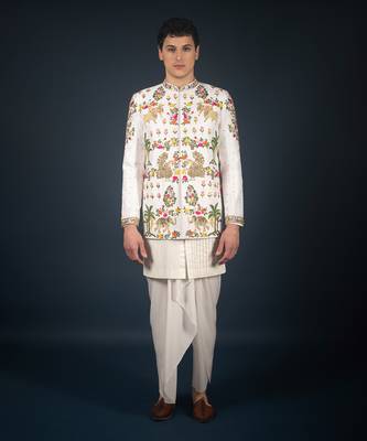 Off white raw silk bandhgala 1