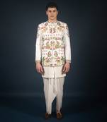 Off white raw silk bandhgala