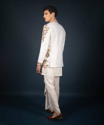 Off white raw silk bandhgala 4