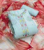 Women's sea green unstitched sequence work premium roman silk dress material