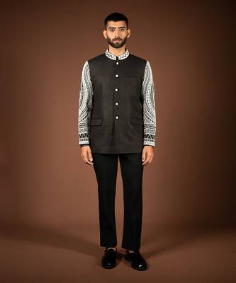 Black matka silk bandhgala 1