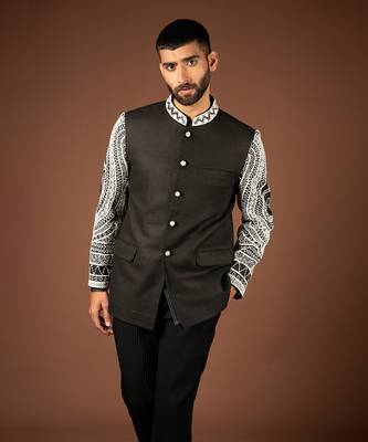 Black matka silk bandhgala 2