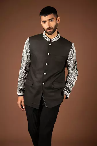 Black matka silk bandhgala