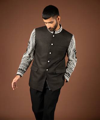 Black matka silk bandhgala 3