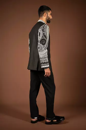 Black matka silk bandhgala