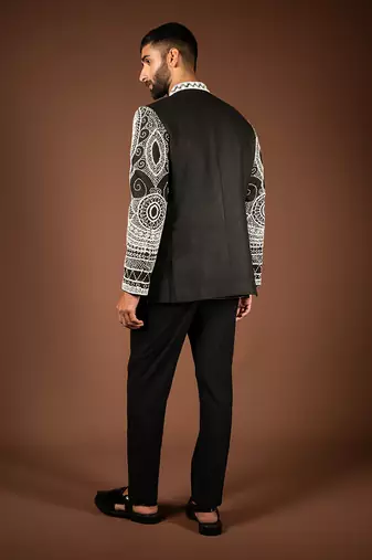 Black matka silk bandhgala