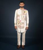 Off white raw silk bandhgala