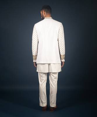 Off white raw silk bandhgala 3