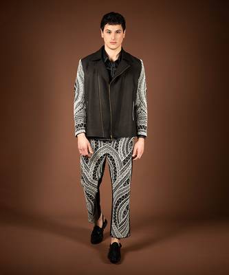 Black matka silk biker jacket 1