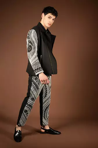 Black matka silk biker jacket