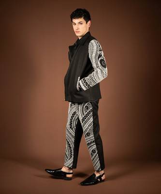 Black matka silk biker jacket 3