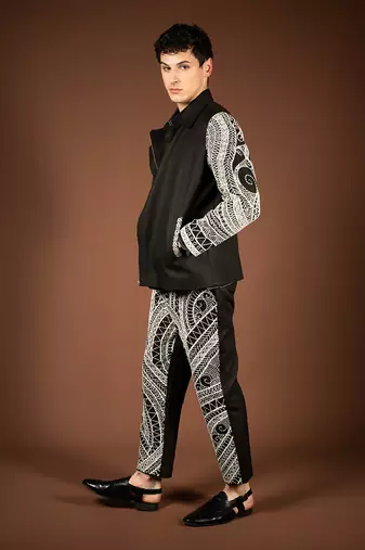 Black matka silk biker jacket