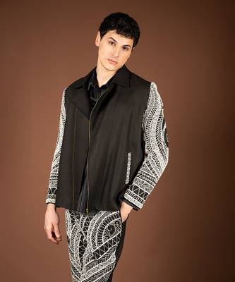 Black matka silk biker jacket 4
