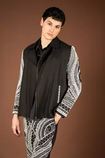 Black matka silk biker jacket