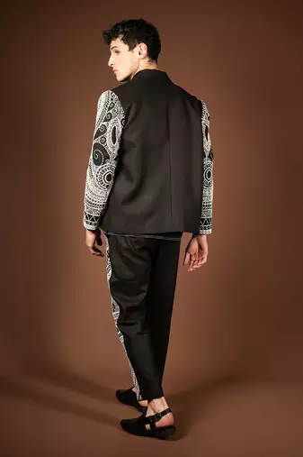 Black matka silk biker jacket