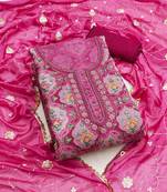 Women's magenta unstitched position work viscose organza dress material 