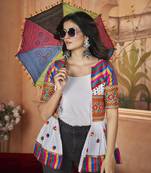 Mesmerizing White Embroidered Cotton navratri wear designer stylish ladies top online