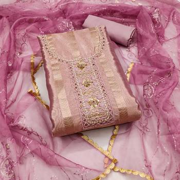 Women's purple handwork and royal border viscose organza dress material 1
