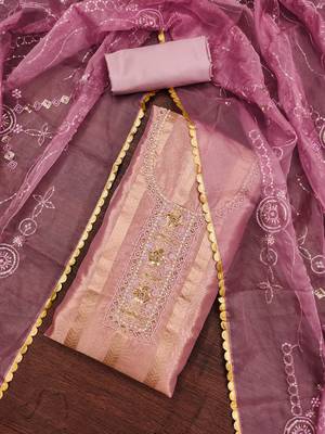 Women's purple handwork and royal border viscose organza dress material 4