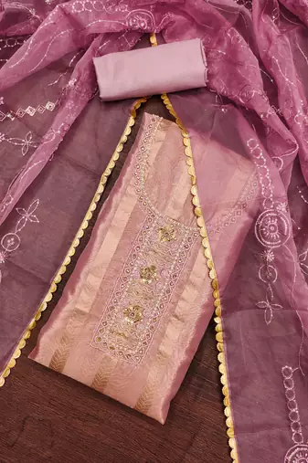 Women's purple handwork and royal border viscose organza dress material