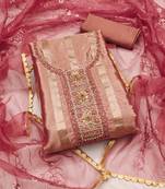 Women's dusty rose unstitched handwork and royal border viscose organza dress material