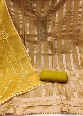 Women's olive green handwork viscose organza dress material 2