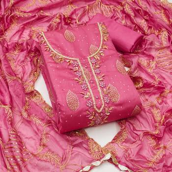 Women's pink fancy print and royal border modal cotton dress material 1