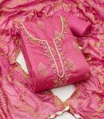 Women's pink unstitched fancy print and royal border modal cotton dress material