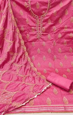 Women's pink fancy print and royal border modal cotton dress material 2